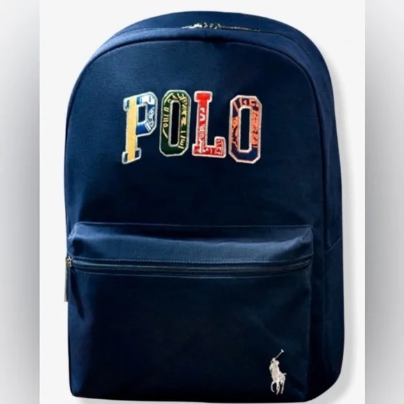 Polo Ralph Lauren Bags New Polo Ralph Lauren Navy Backpack Multicolor Logo The World Of Polo Collection Poshmark